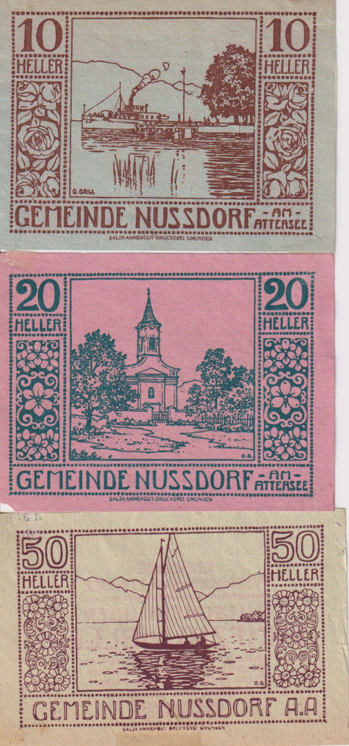 Nussdorf am Attersee 10, 20, 50 heller 1920.