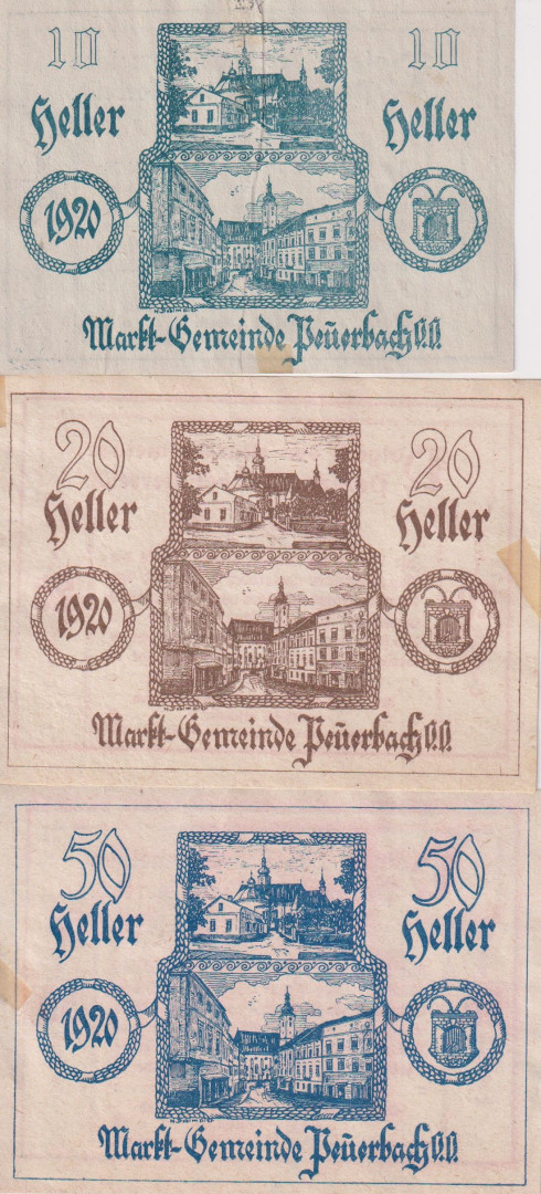 Peuerbach 10, 20, 50 heller 1920.