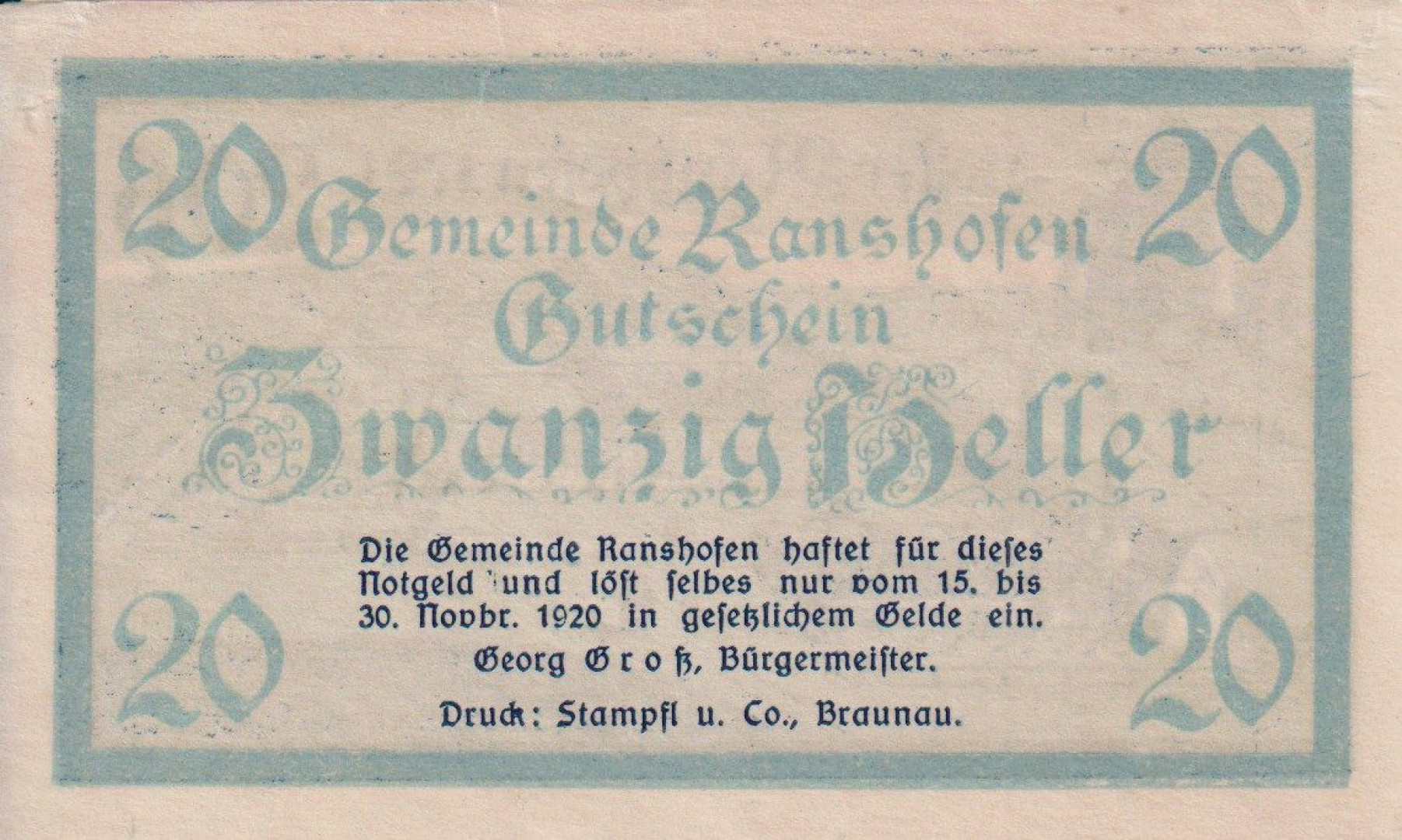 Ranshofen 20 heller 1920.