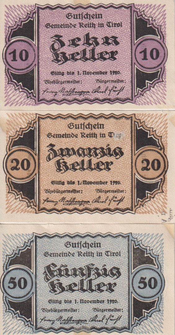 Reith 10, 20, 50 heller 1920.