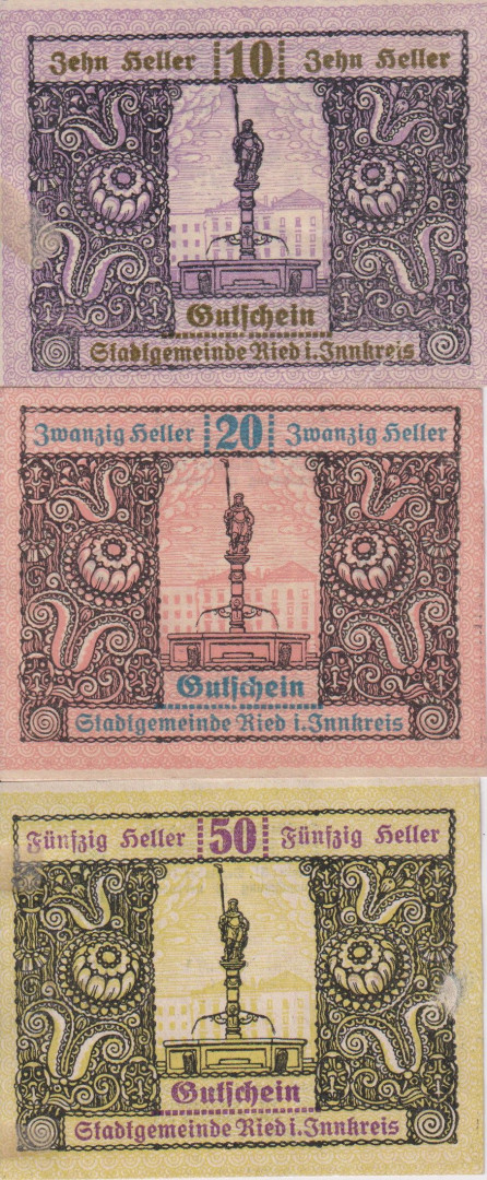 Ried im Innkreis 10, 20, 50 heller 1920.