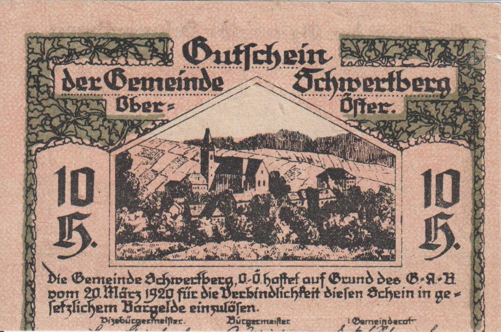 Schwertberg 10 heller 1920.