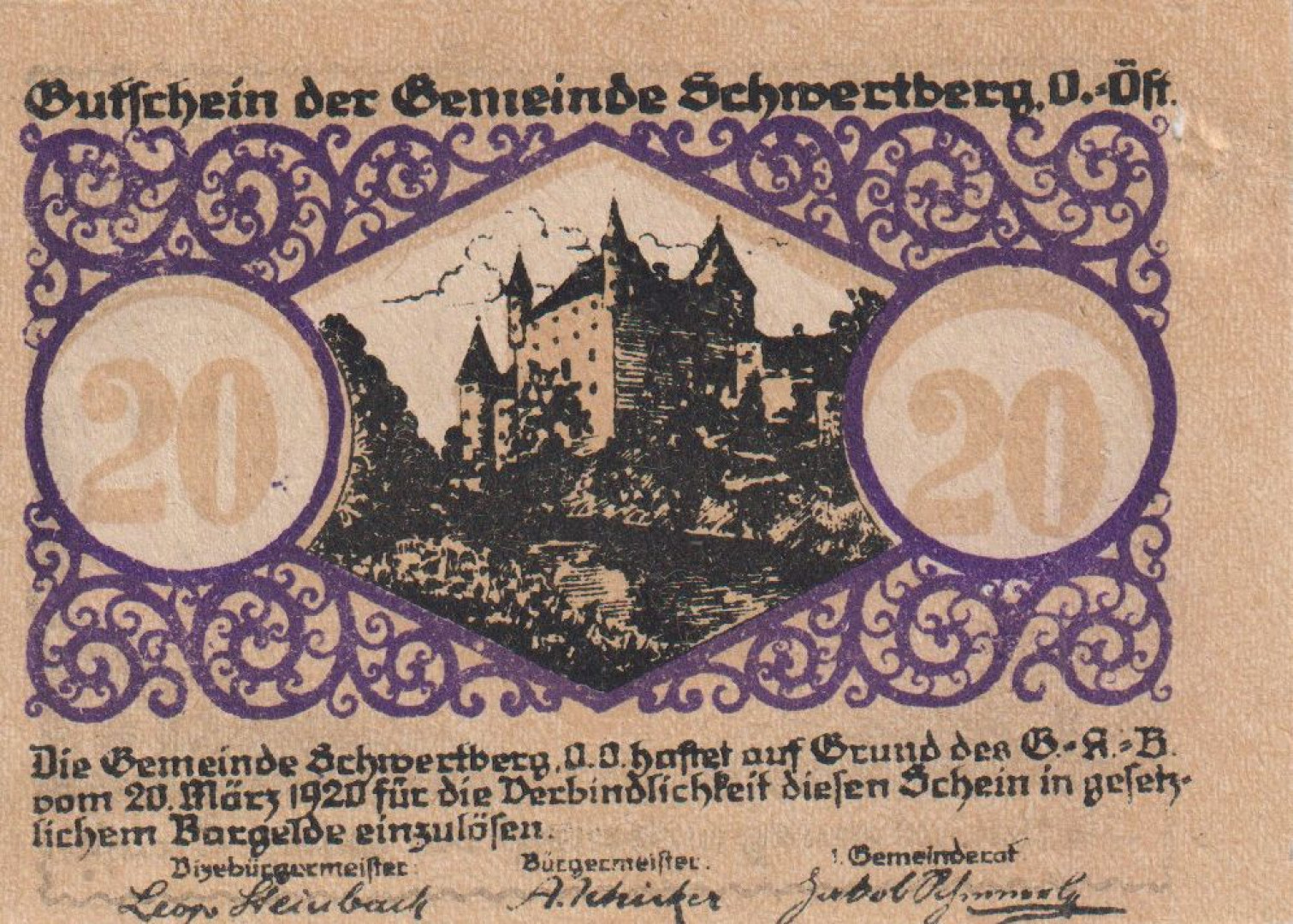 Schwertberg 20 heller  1920.