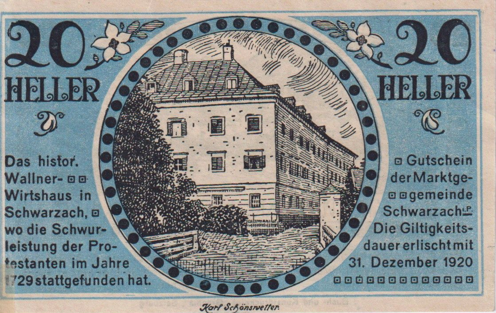 Schwarzach im Pongau 20 heller 1920.