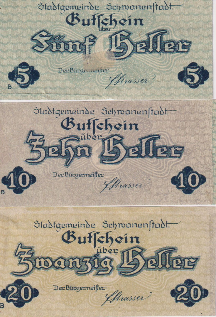 Schwanenstadt  5, 10, 20 heller 1920.