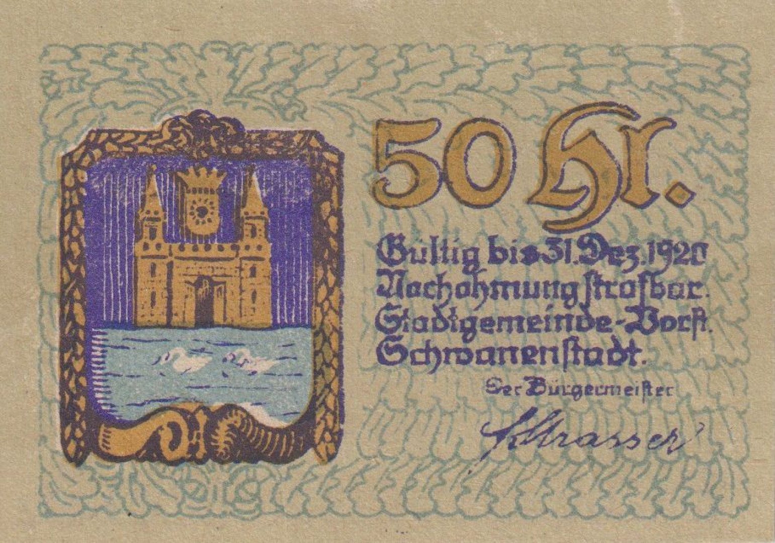 Schwanenstadt 50 heller 1920.