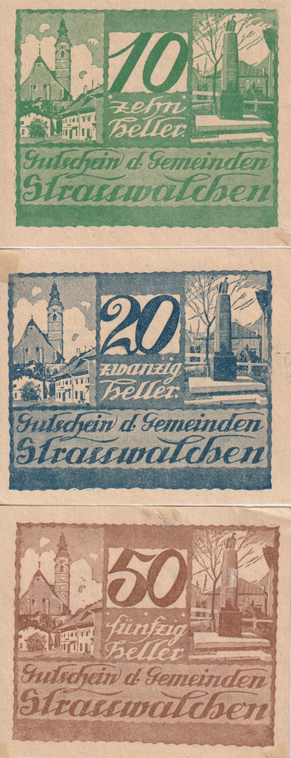 Strasswalchen 10, 20, 50 heller 1920.