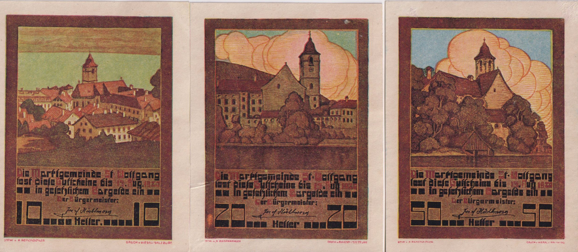St. Wolfgang 10, 20, 50 heller 1920.