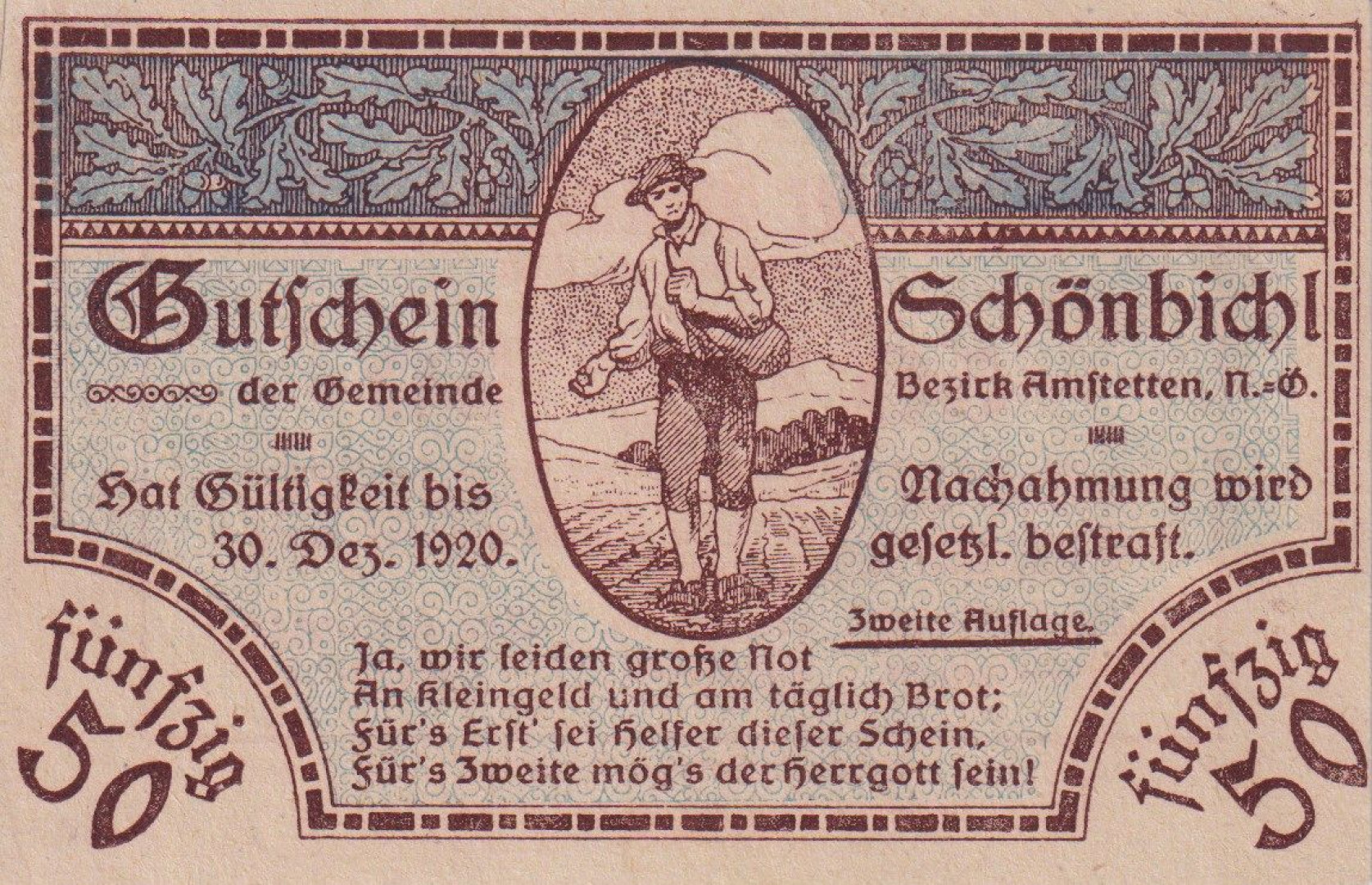 Schönbichl 50 heller 1920.