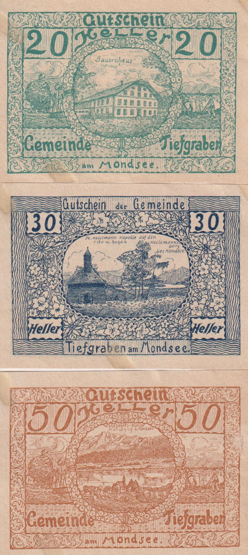 Tiefgraben 20, 30, 50 heller 1920.