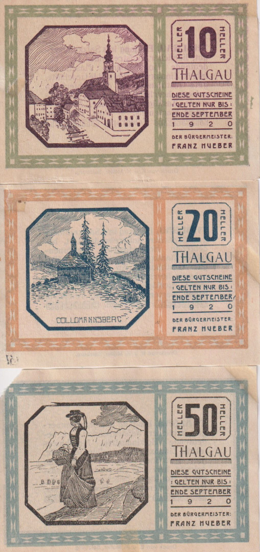 Thalgau 10, 20, 50 heller 1920.