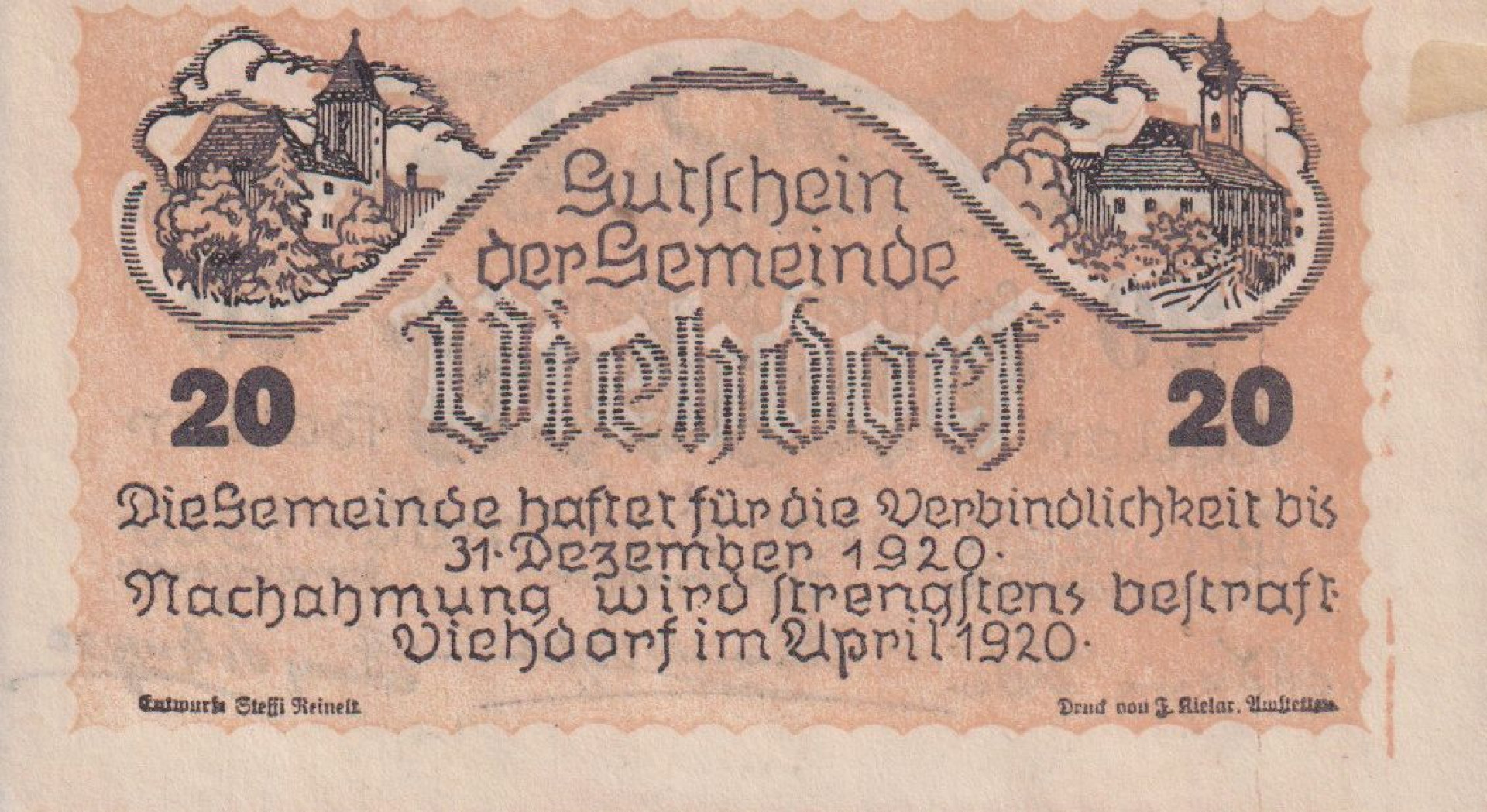 Viehdorf 20 heller 1920.