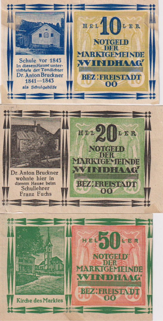 Windhaag bei Freistadt 10, 20, 50 heller 1920.