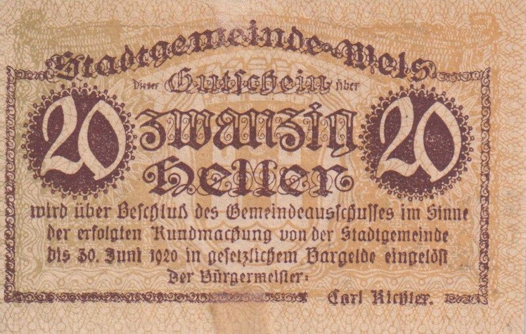Wels 20 heller 1920.