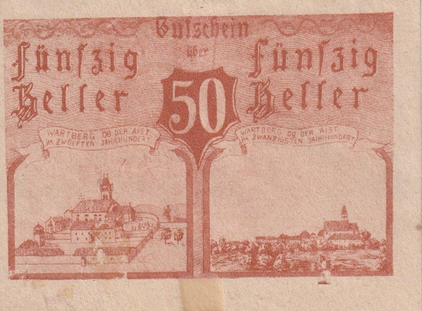 Wartberg ab. Aist 50 heller 1920.