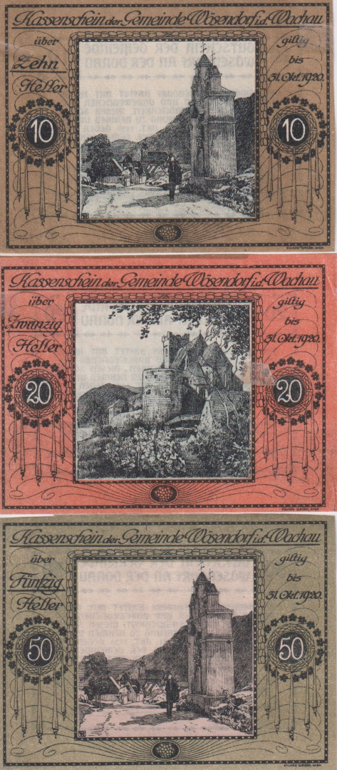 Wösendorf 10, 20, 50 heller 1920.