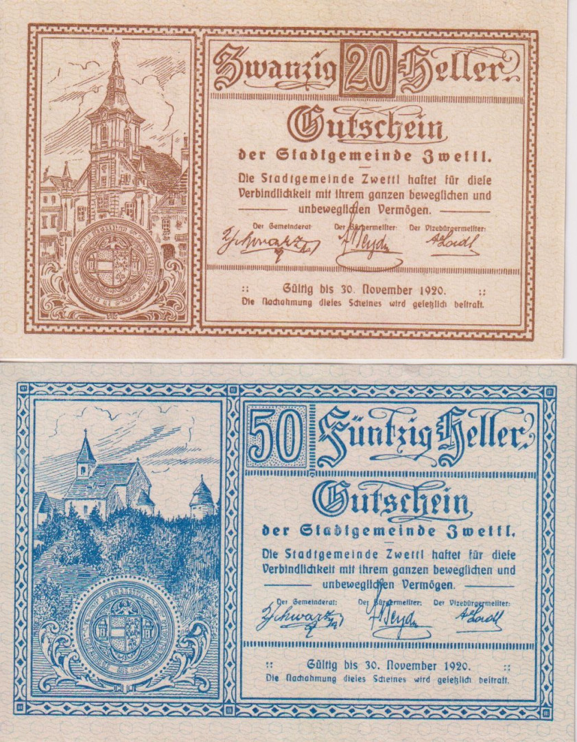 Zwettl 20, 50 heller 1920.