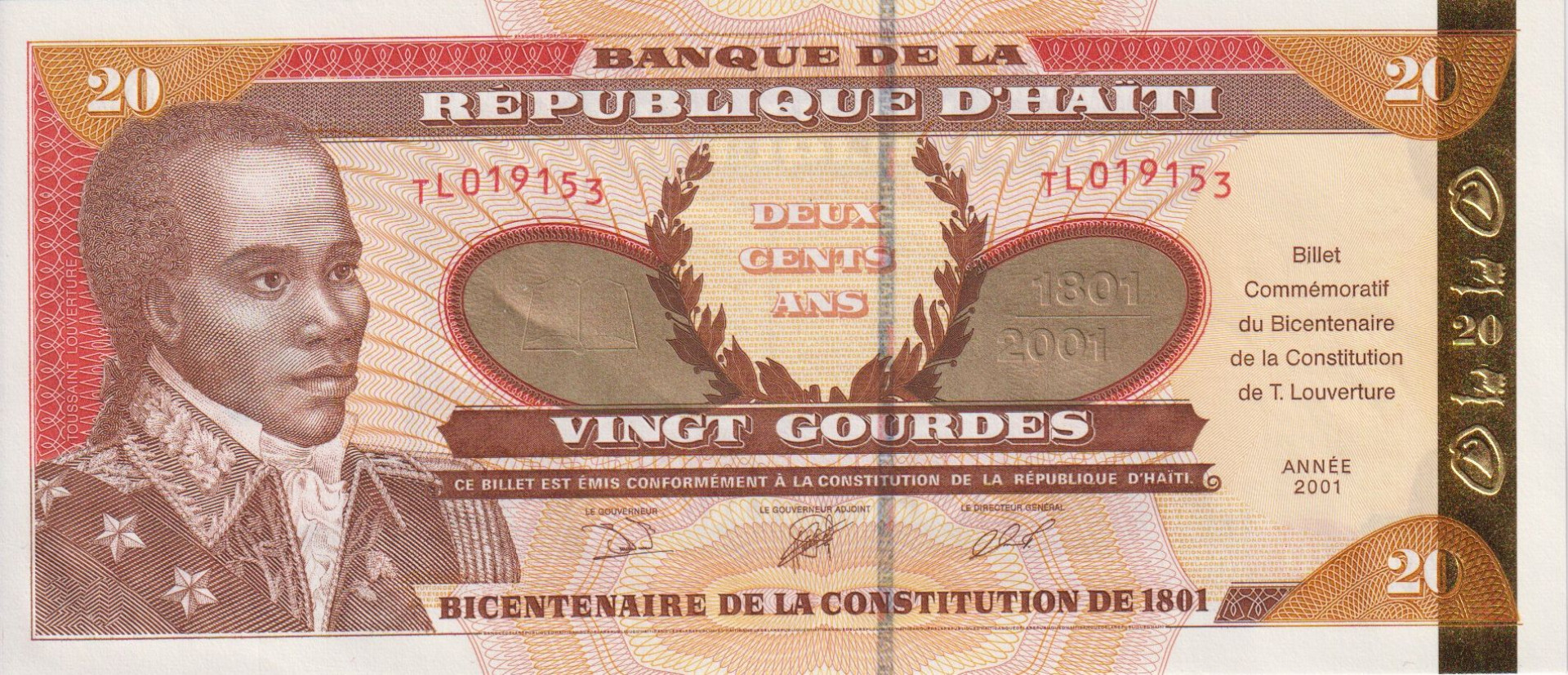 Haiti 20 gourdes 2001. P 271 (L)