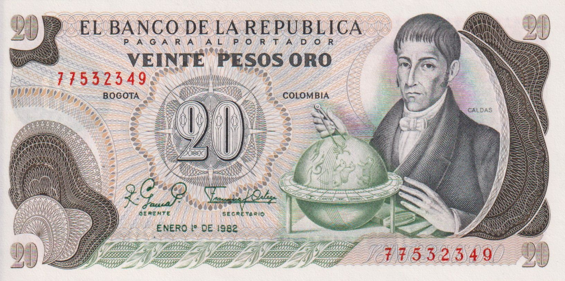 Kolumbia 20 pesos 1982. P 409 (L)