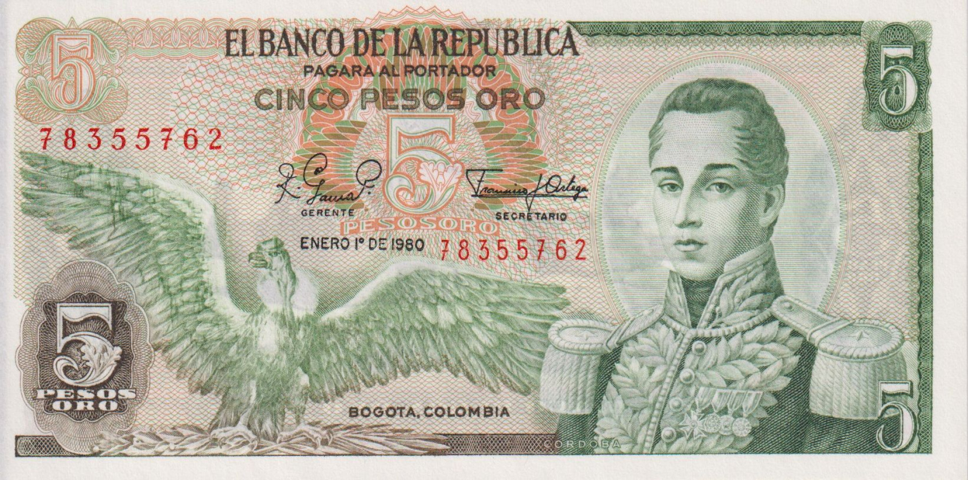 Kolumbia 5 pesos 1980.   P 406   (L)