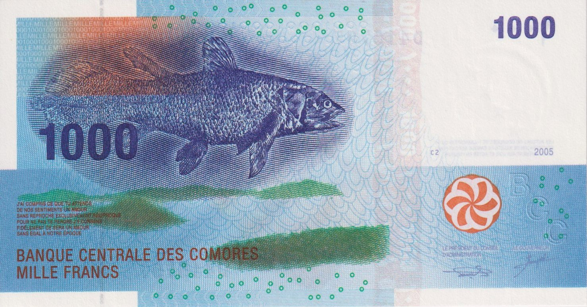 Comores-szigetek 1000 francs 2005. P 16 (L)