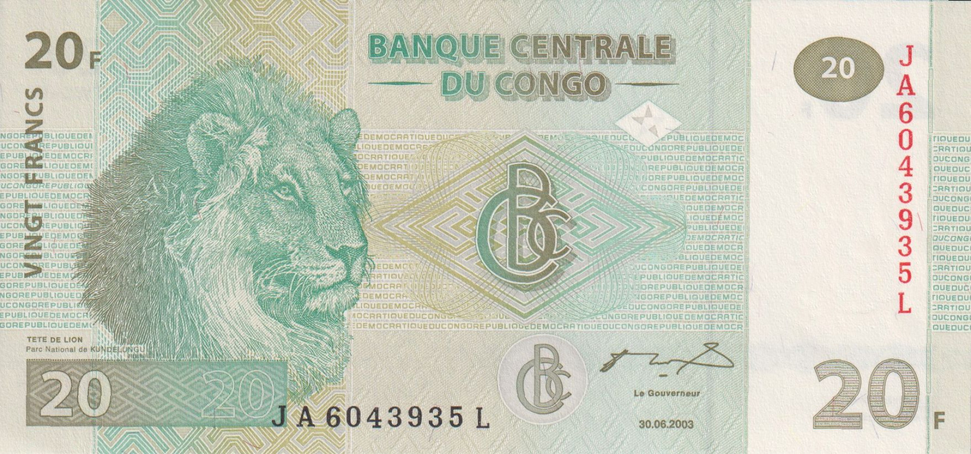 Kongó 20 francs 2003. P 94 (L)