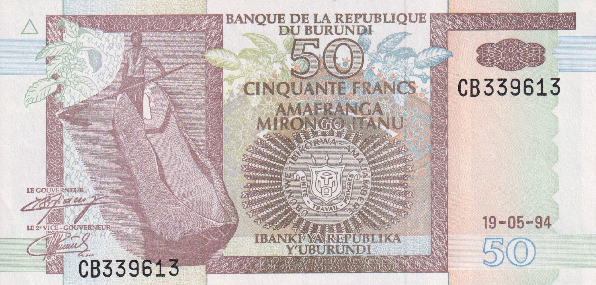 Burundi 50 francs 1994. P 36a (L)