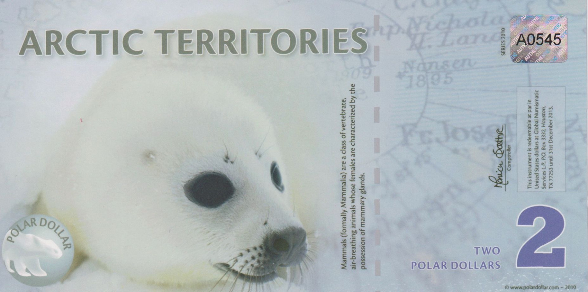 Arctic Territories 2 dollár 2010. polimer