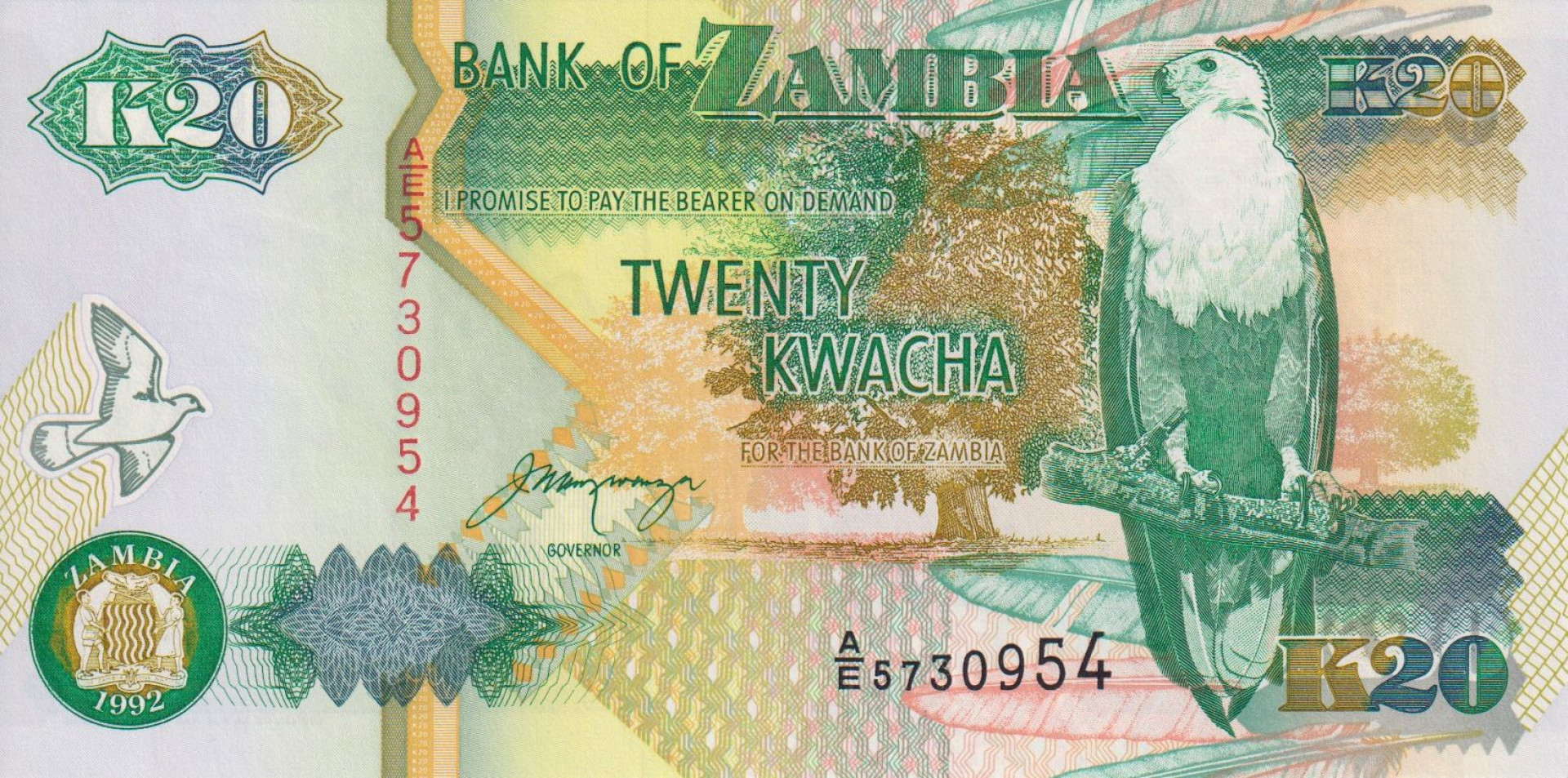 Zambia 20 kwacha 1992. P 36b