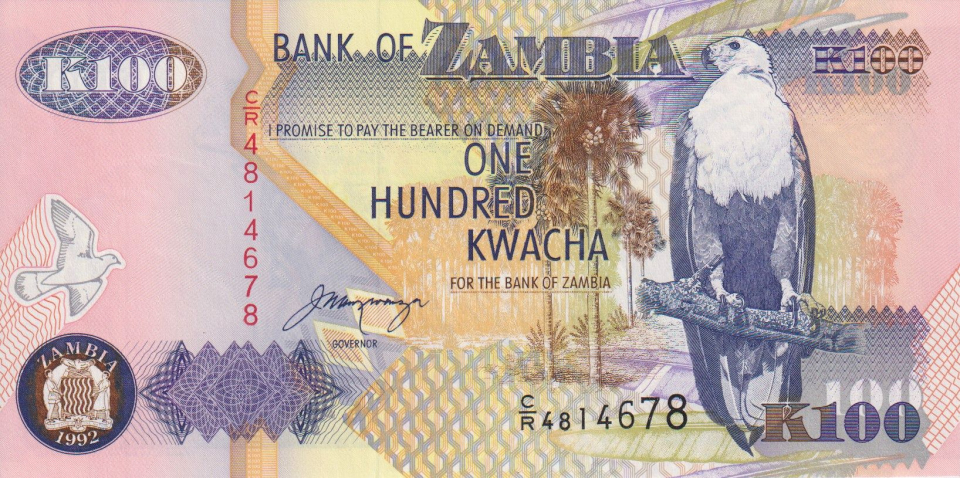 Zambia 100 kwacha 1992. P 38b