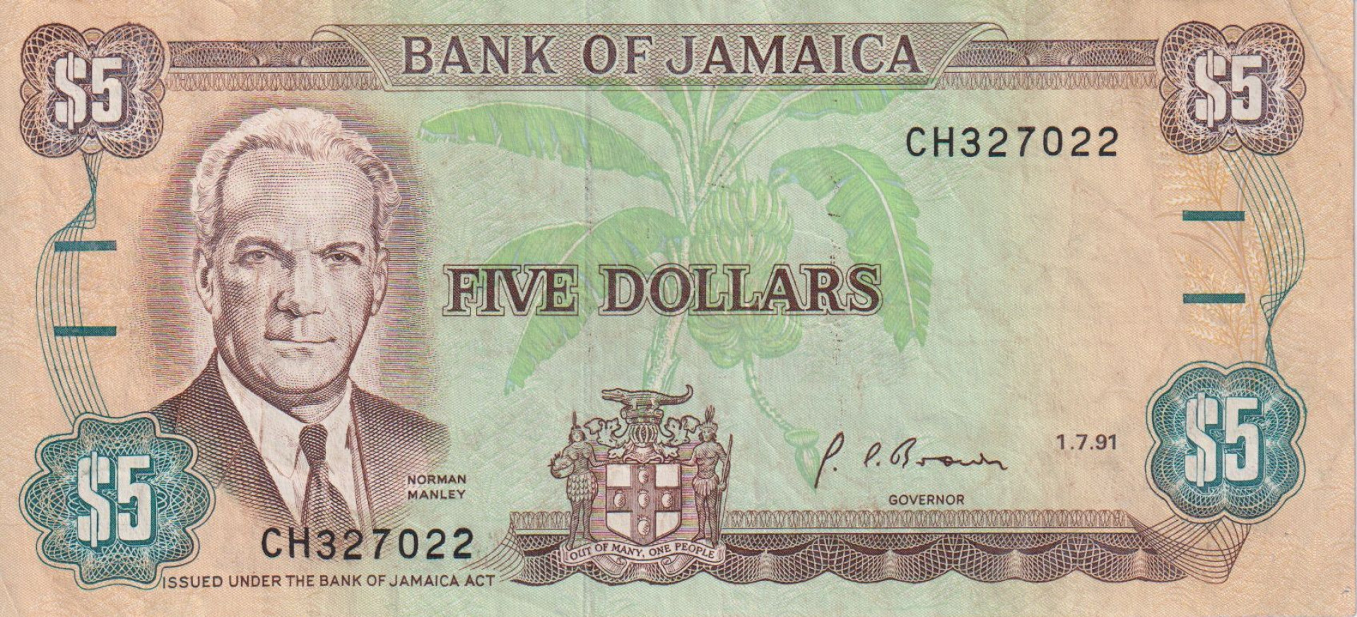 Jamaika 5 dollár 1991. P 70d