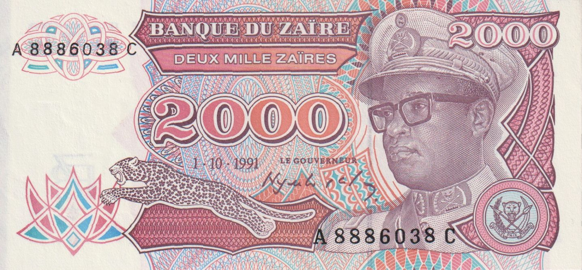 Zaire 2000 zaires 1991. P 36