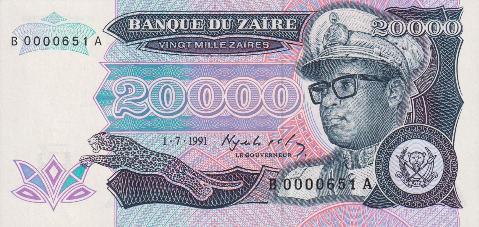 Zaire 20.000 zaires 1991. P 39