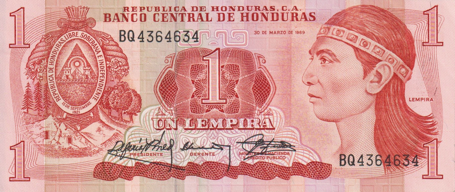Honduras 1 lempira 1989. P 68c