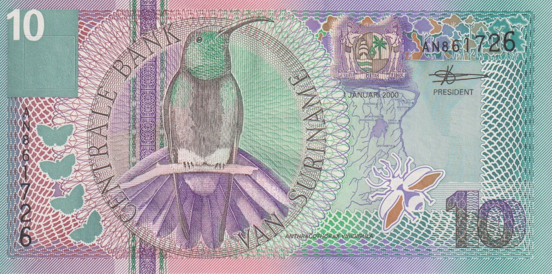 Suriname 10 gulden 2000.   P 147