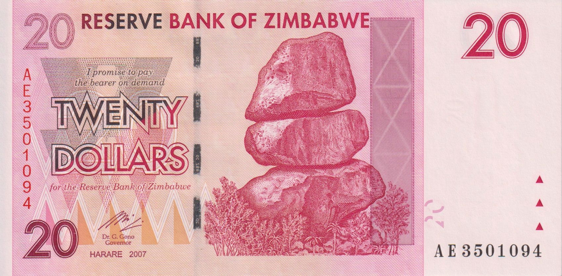 Zimbabwe 20 dollár 2007. P 68