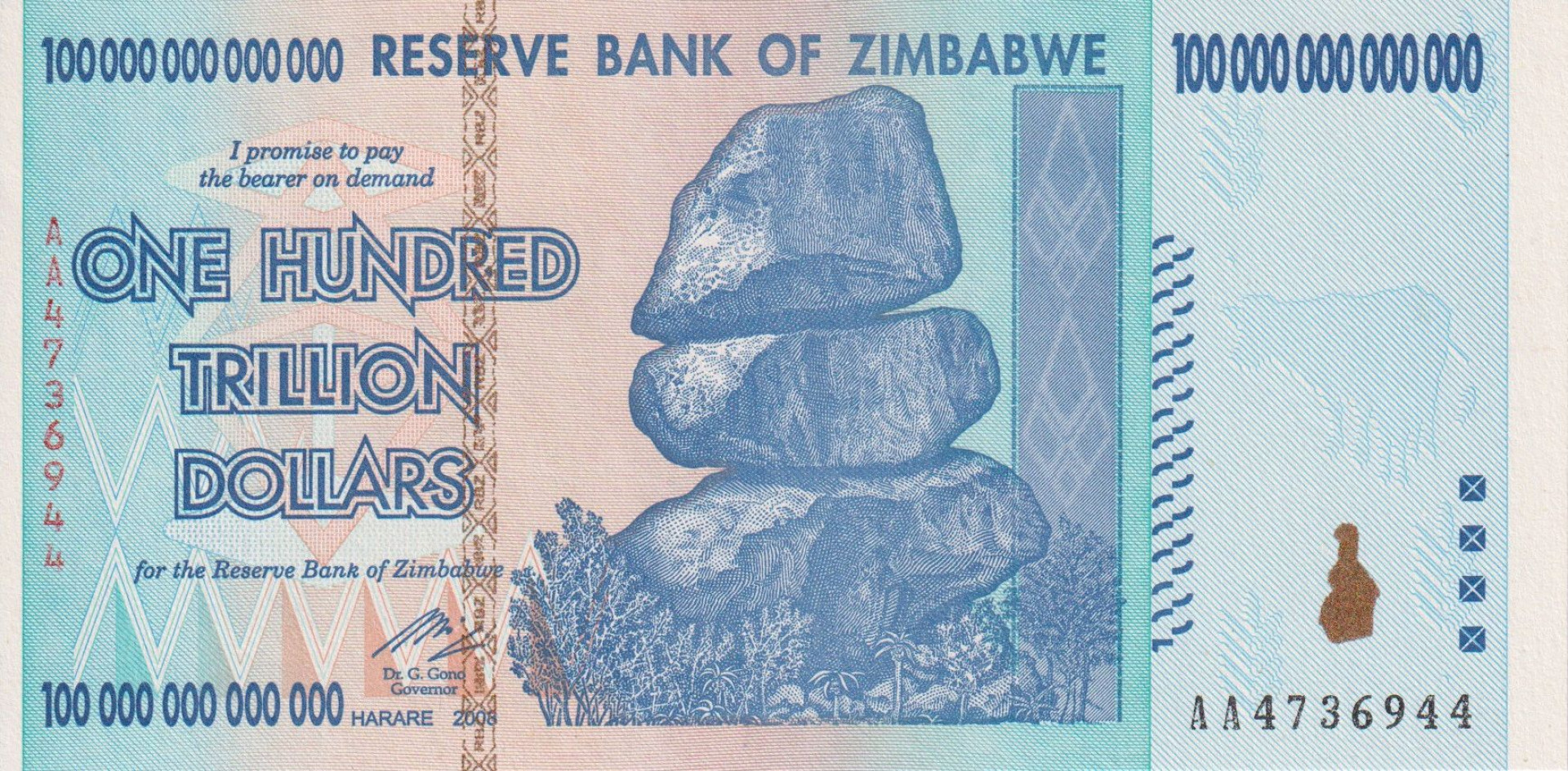 Zimbabwe 100 trilió dollár 2008. P 91