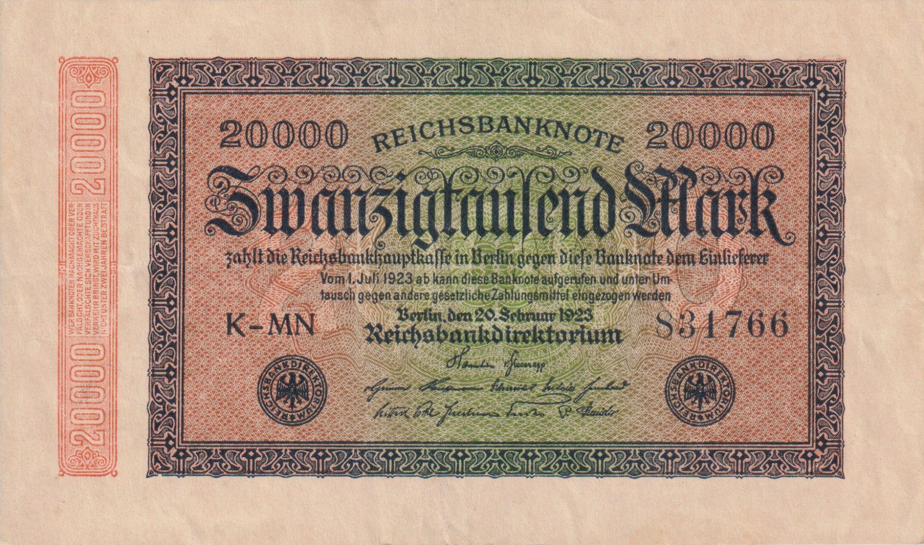 Németország 20.000 marka 1923. P 85 Wz. 47 vízjel
