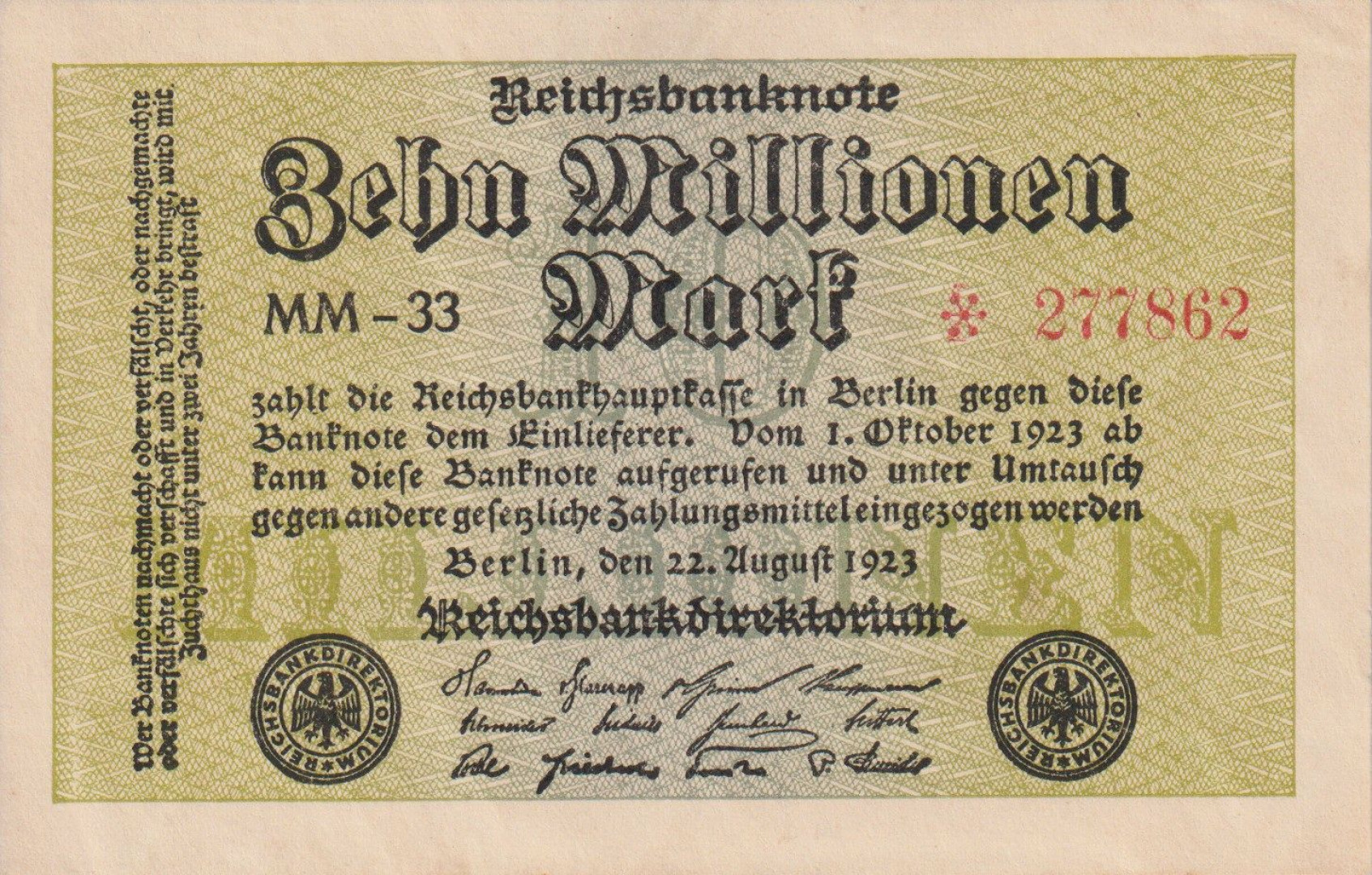 Németország 10 millió marka 1923. P 106 Wz.47 vízjel