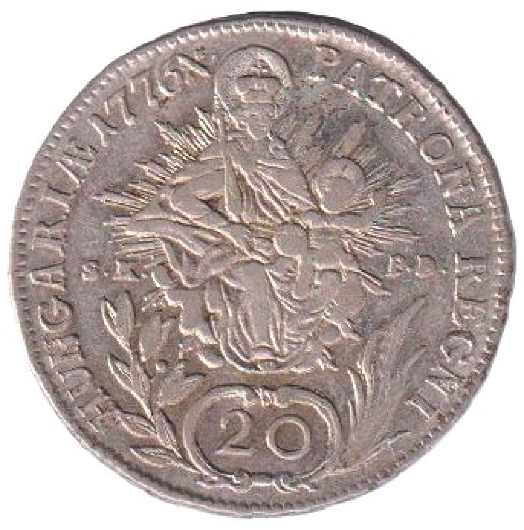 Mária Terézia 20. Krajcár 1776.B Ezüst  583 6,5g  28mm