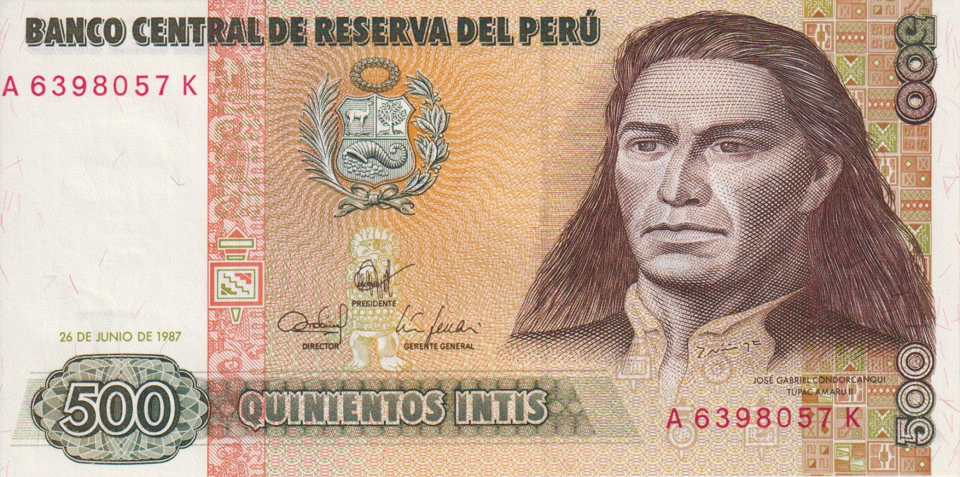 Peru 500 intis 1987. P 134b