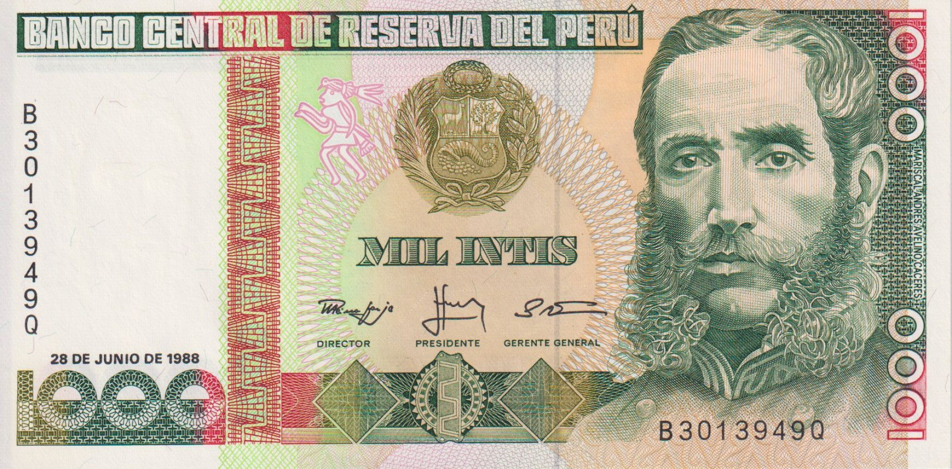 Peru 1000 intis 1988. P 136b