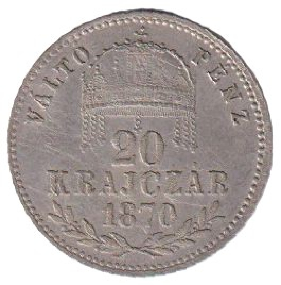 Ferenc József 20 krajcár 1870.GYF Ezüst 500 2,66g 21mm