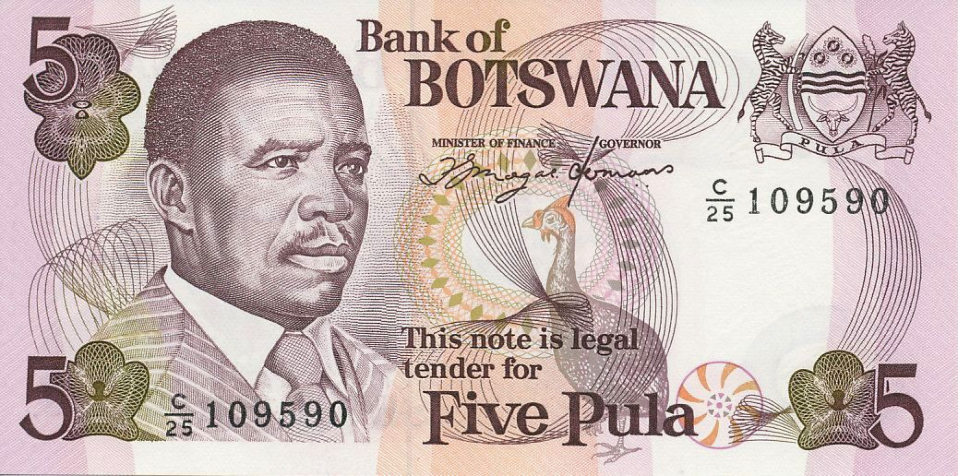 Botswana 5 pula  1992.   P 11a   (N)