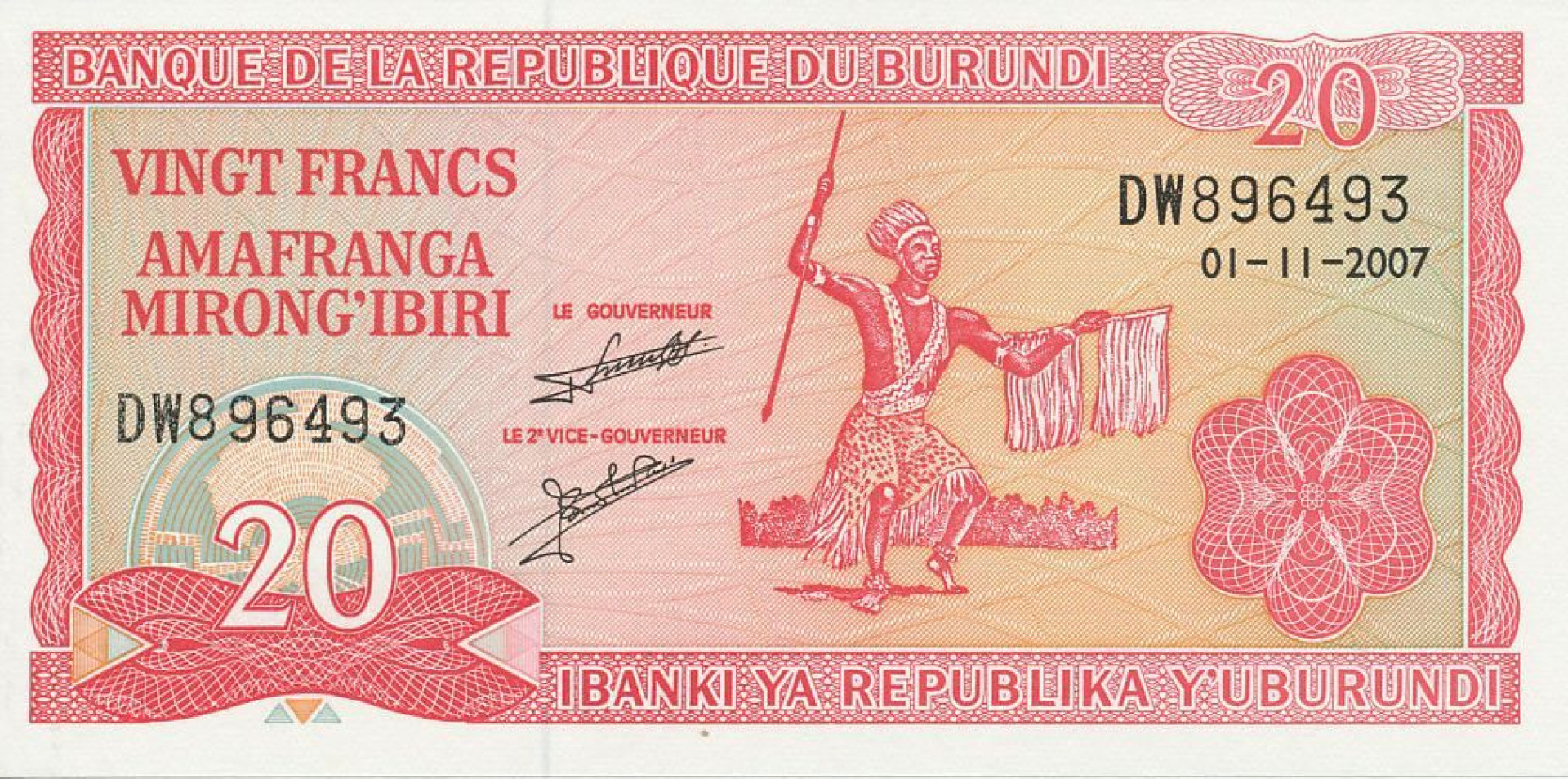 Burundi 20 francs 2007.  P 27d   (N)