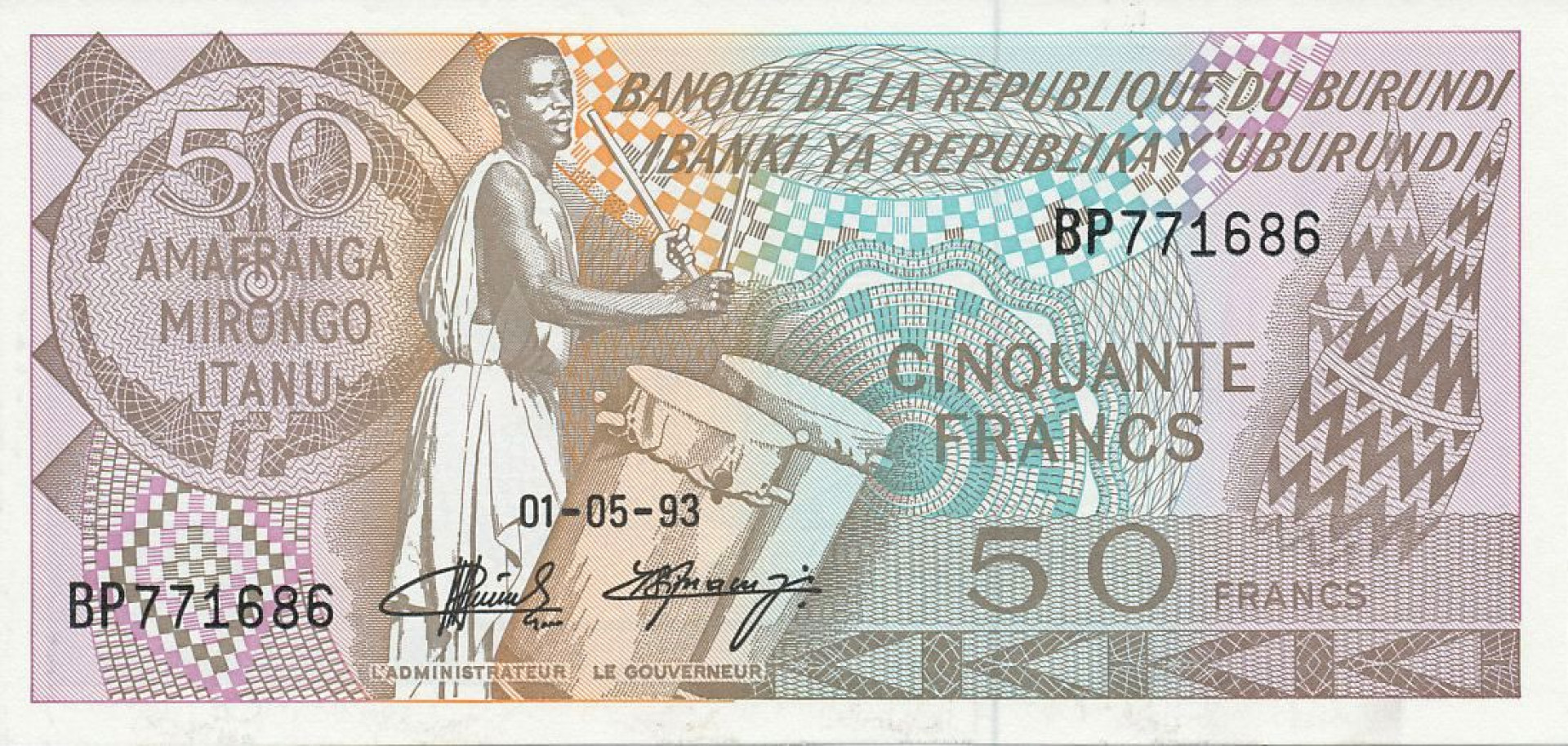 Burundi 50 francs 1993. P 28c (N)