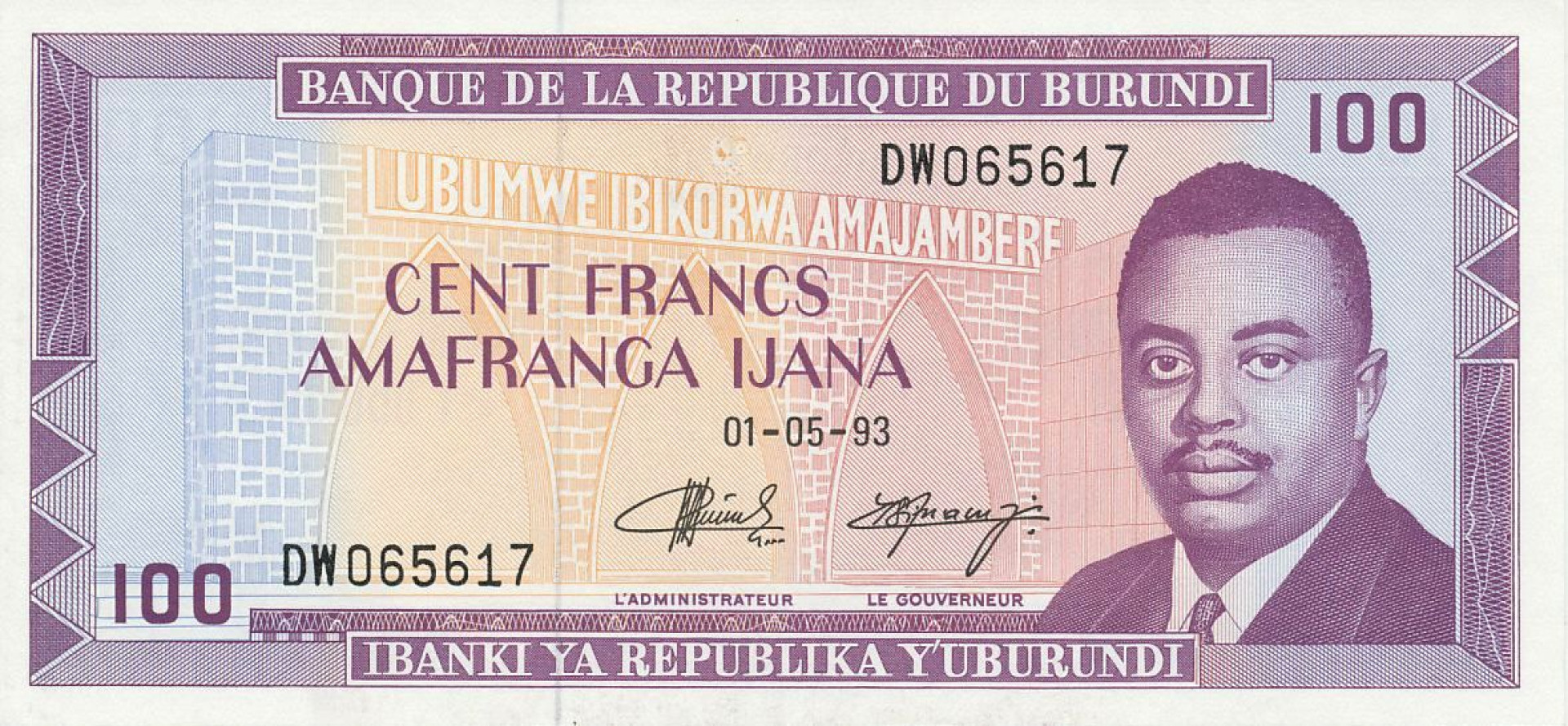 Burundi 100 francs 1993. P 29c (N)