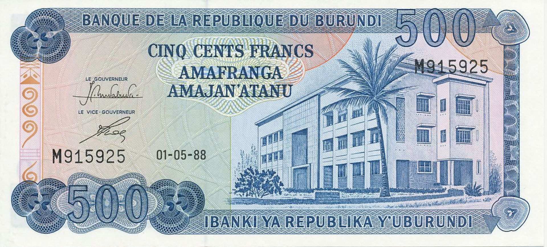 Burundi 500 francs 1988. P 30c (N)