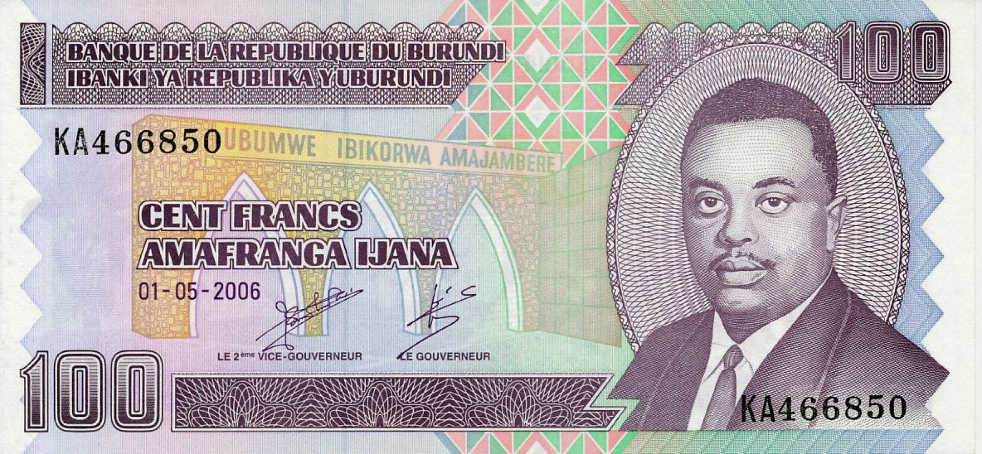 Burundi 100 francs 2006.  P 37e   (N)