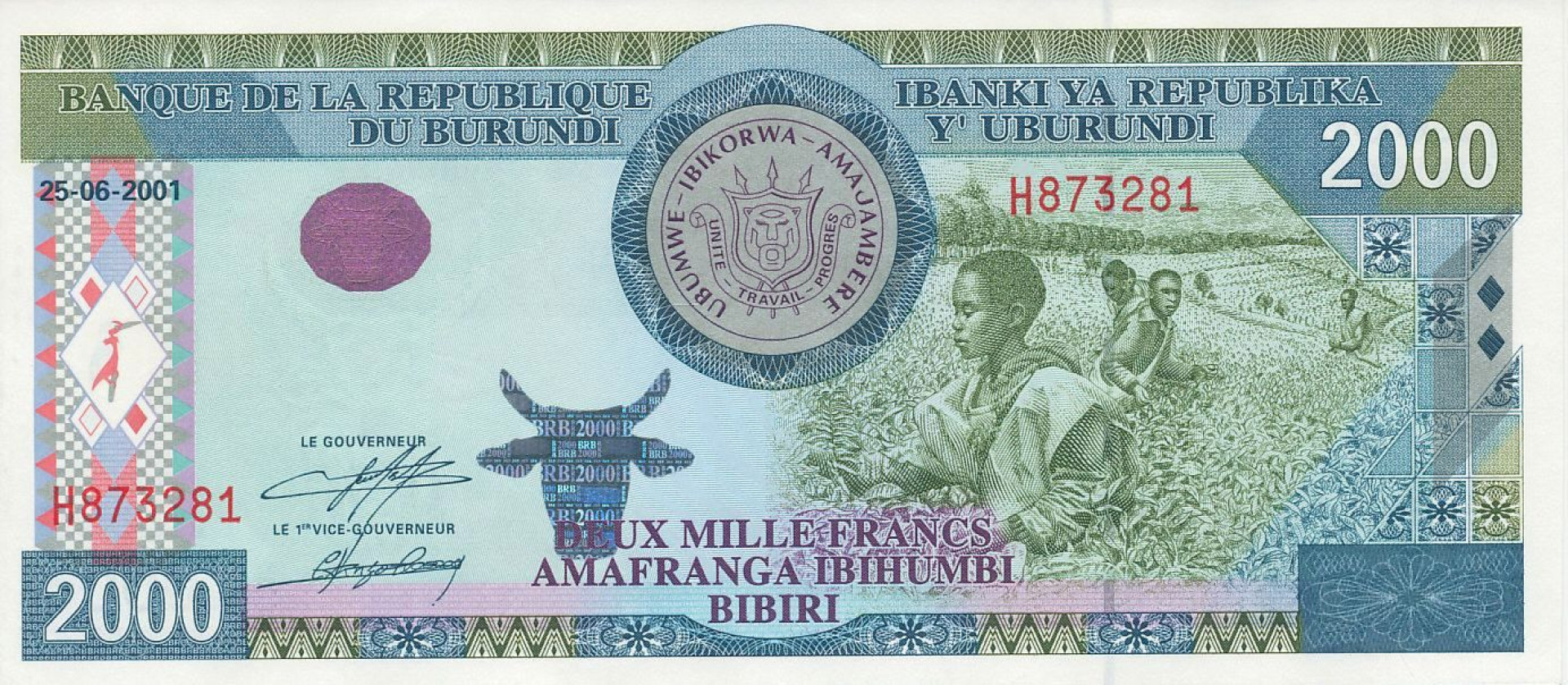 Burundi 2000 francs 2001. P 41 (N)